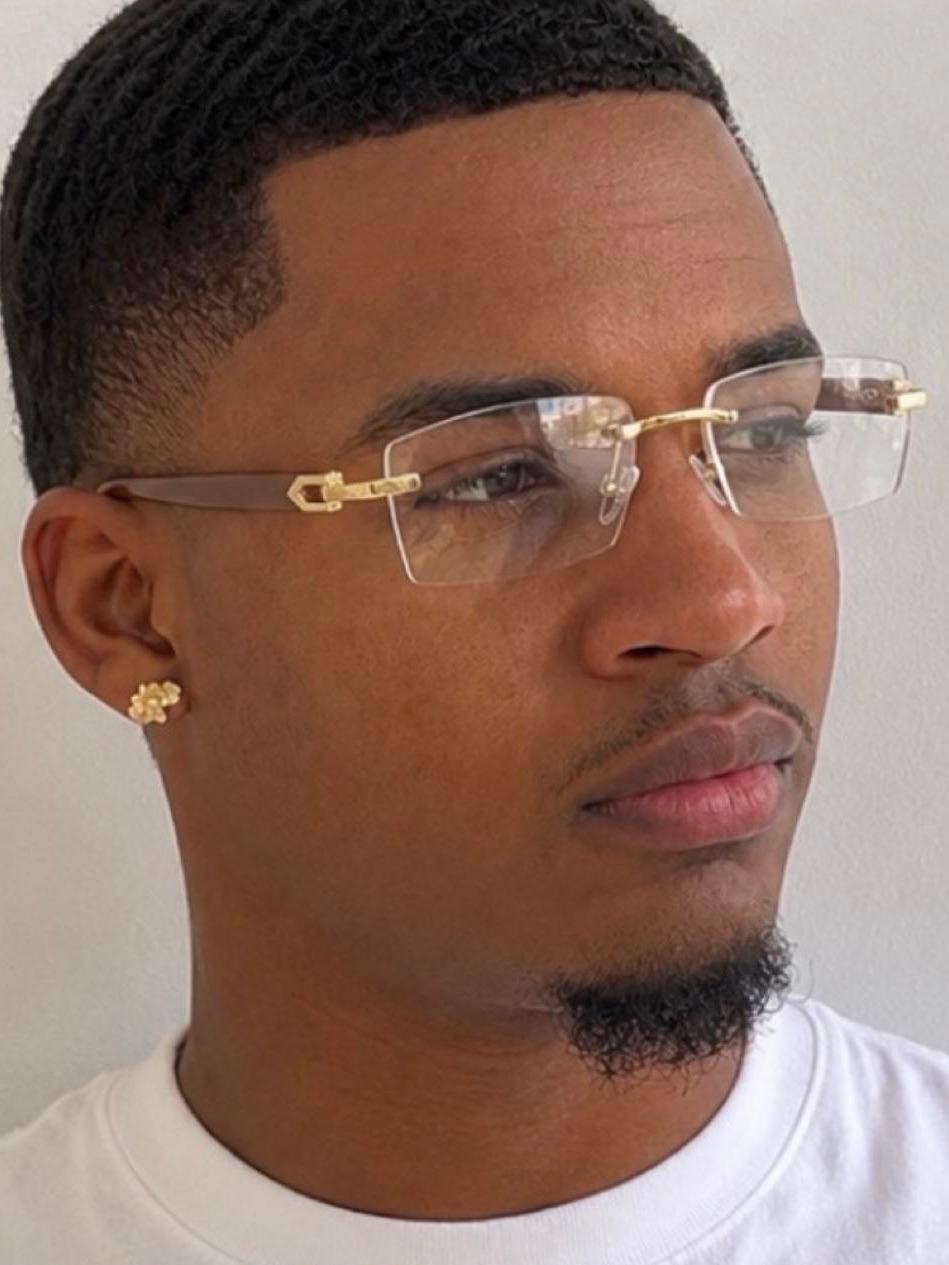 Men’s Rimless Clear Lens Gold Brown Fashion Glasses